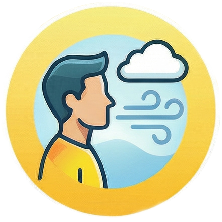 Circular icon of a man breathing and a cloud